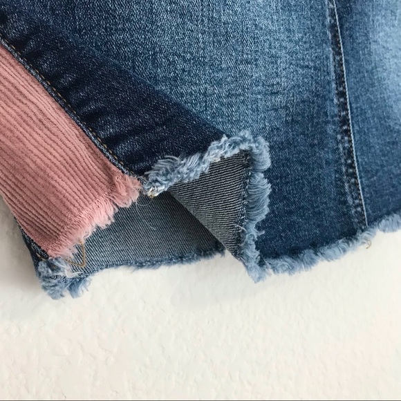 Black Label Denim Pink Corduroy Distressed Raw Hem Jean Mini Skirt - Picture 3 of 7